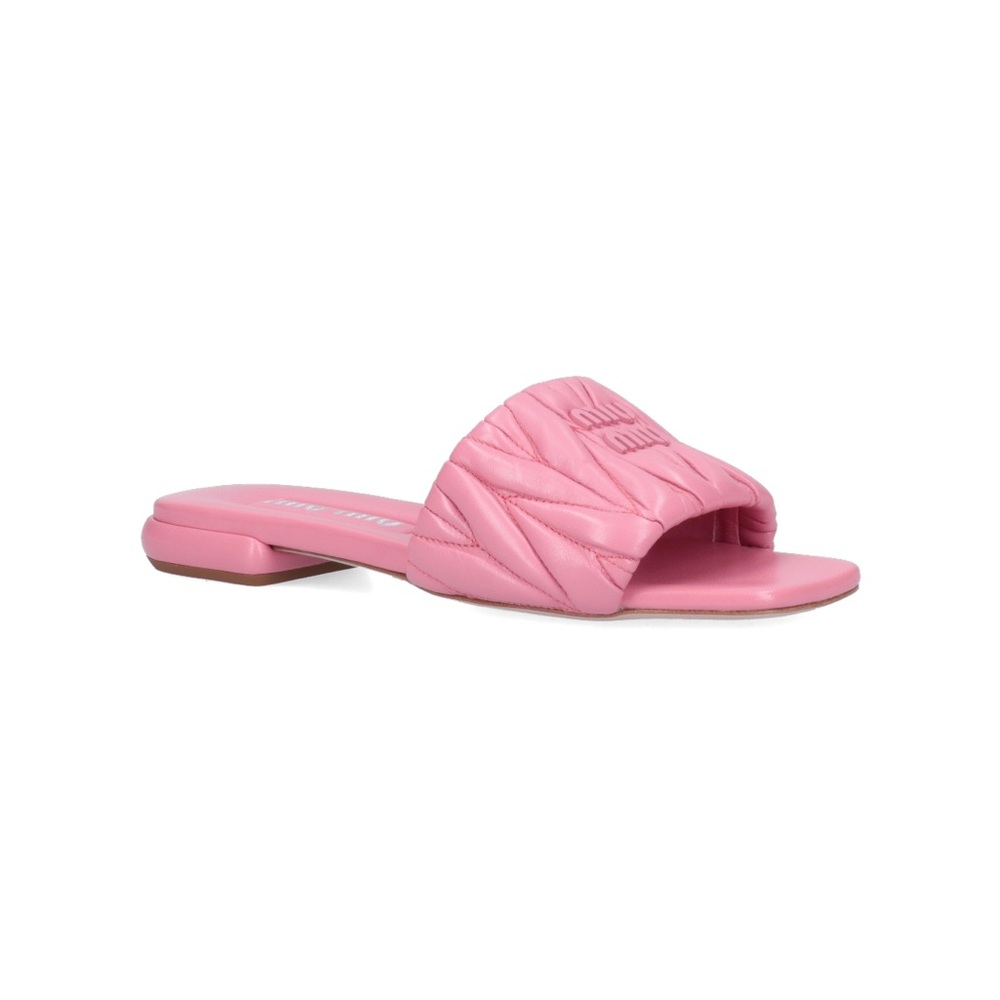 Miu Miu Logo Matlelasse Slip-On Sandals Size 37 Pink